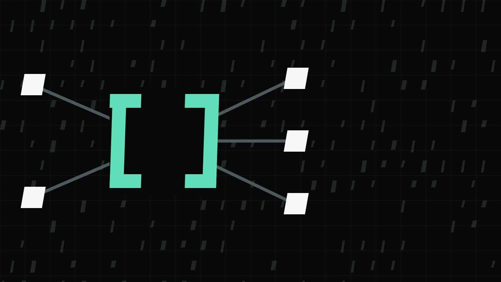 A pair of mint square brackets connected by lines to five small blocks