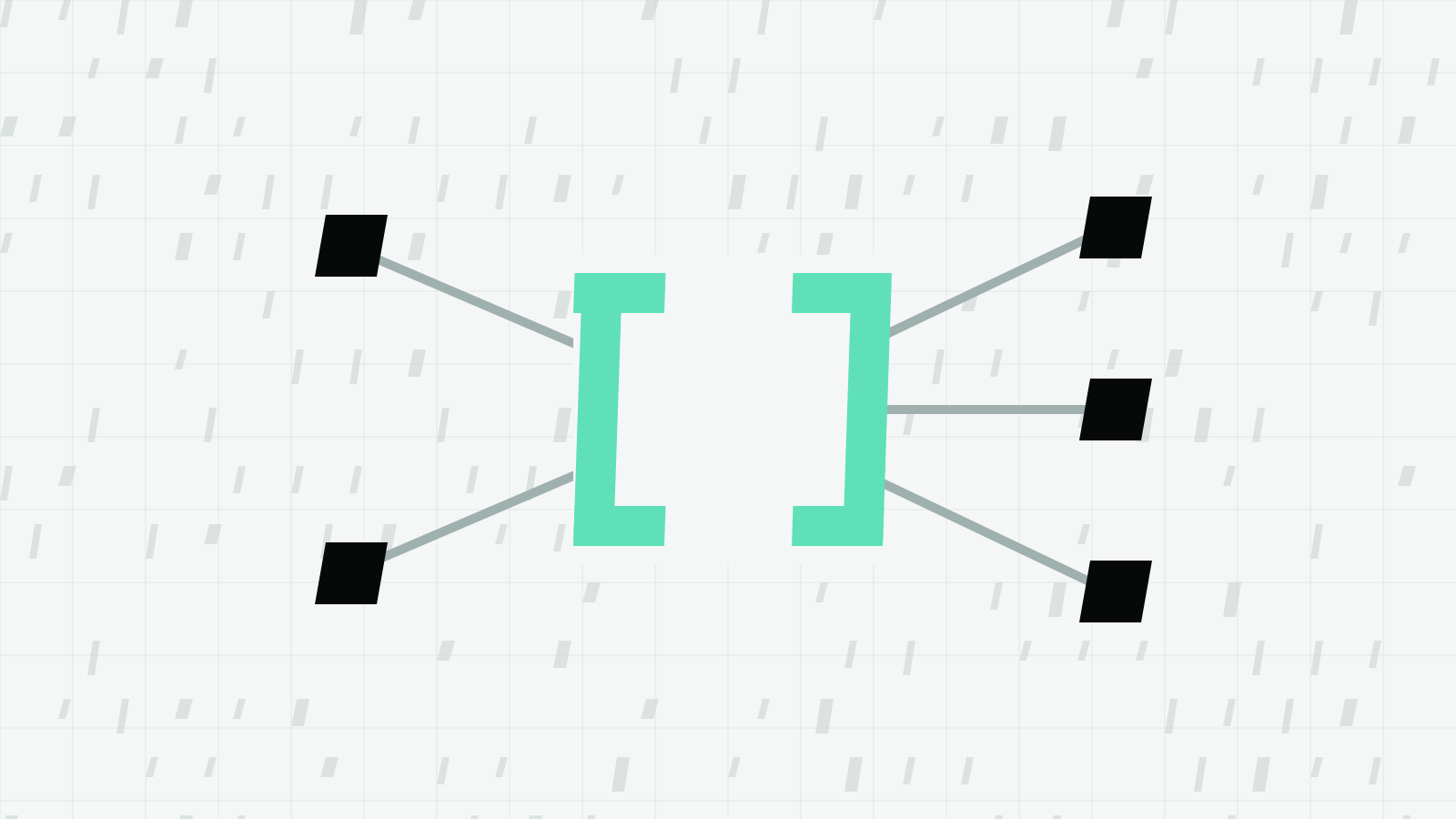 A pair of mint square brackets connected by lines to five small blocks