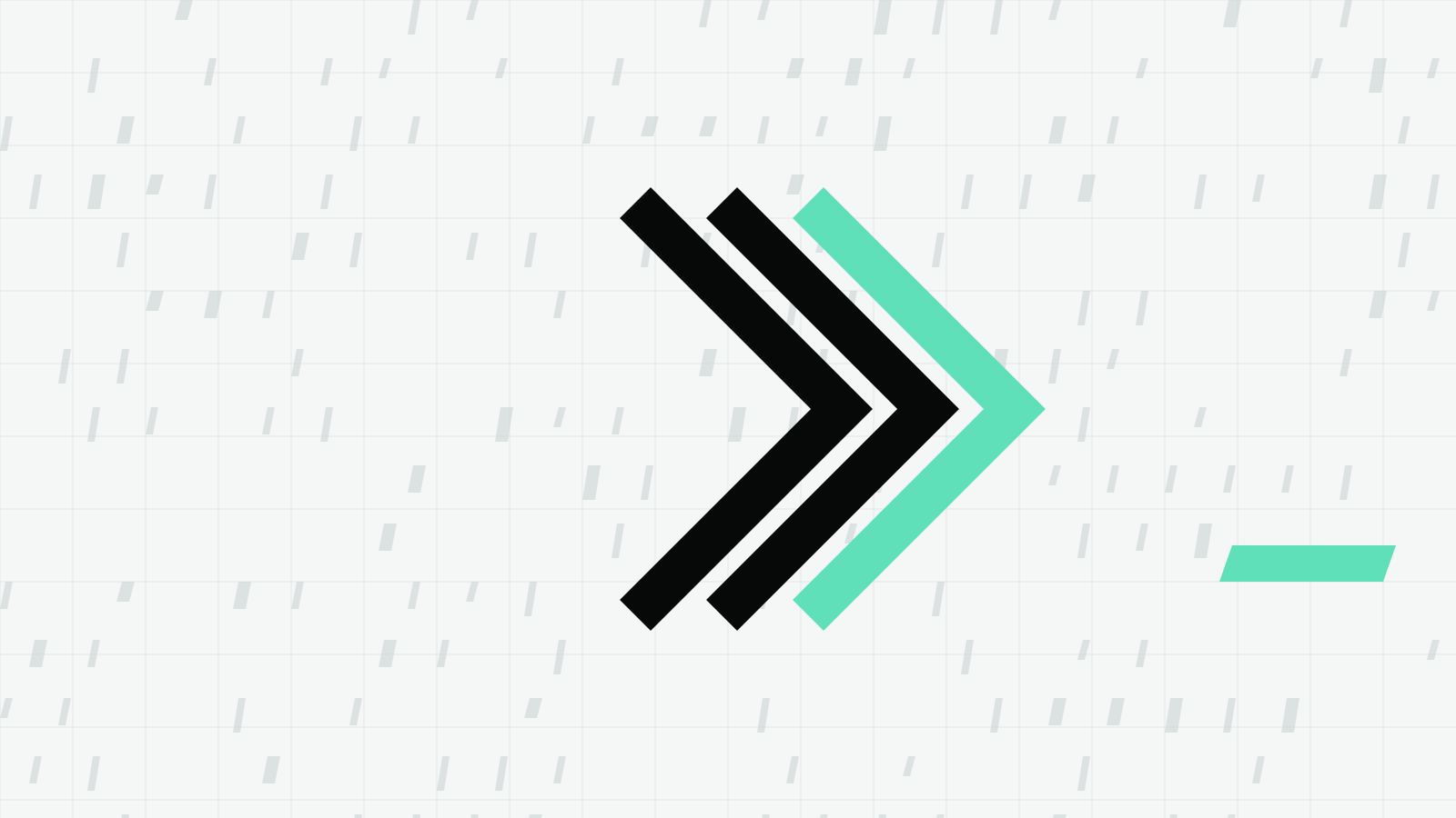 Three angular chevrons on a pale grid with a mint accent.