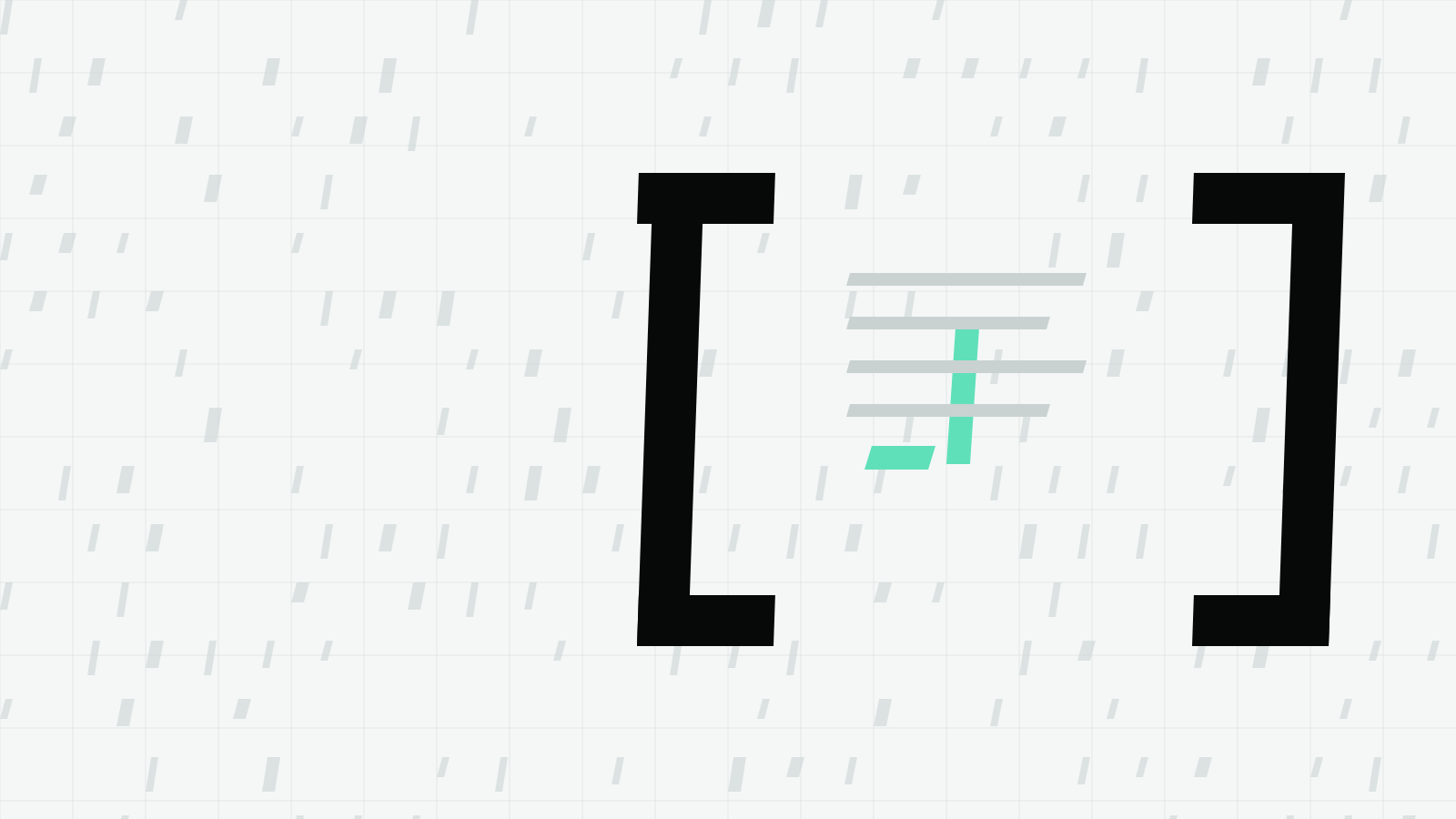 Two large square brackets framing a mint cursor and lines of text