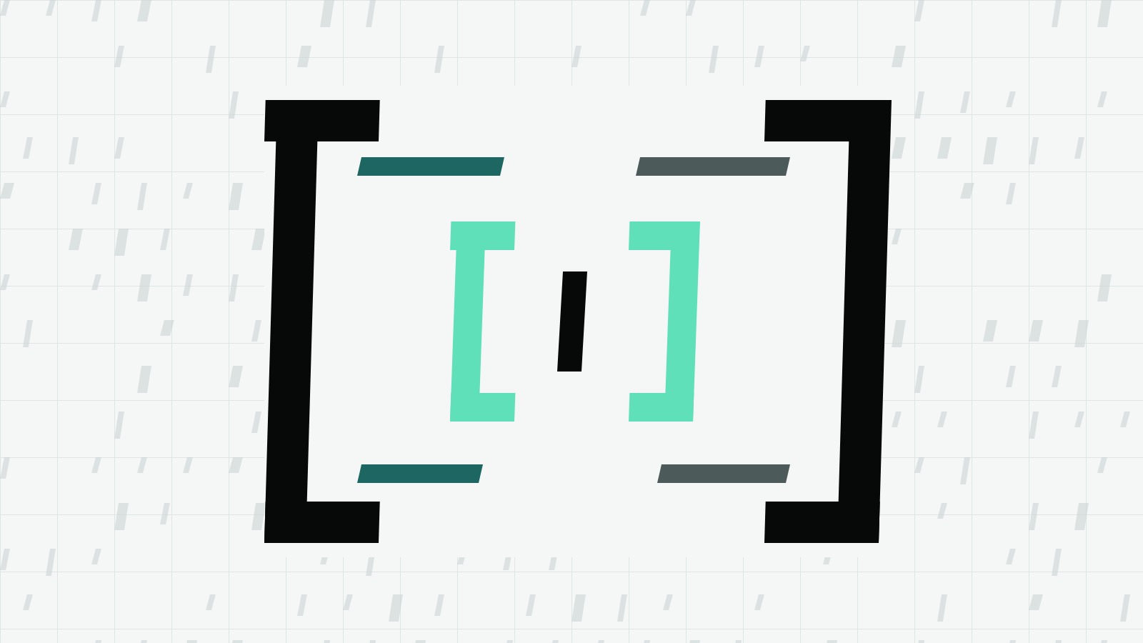 Large black square brackets around smaller mint brackets with a black cursor bar, teal and grey blades along the inner edges, on a light grid.