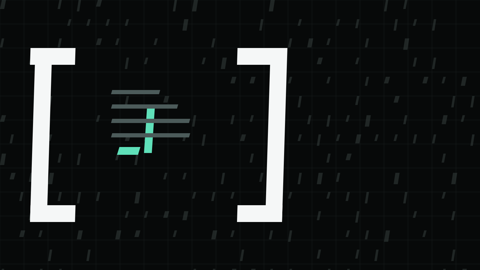 Two large square brackets framing a mint cursor and lines of text