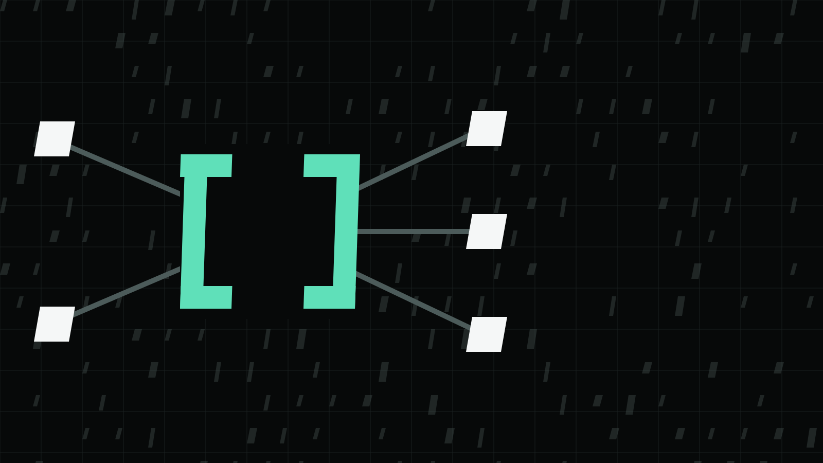 A pair of mint square brackets connected by lines to five small blocks