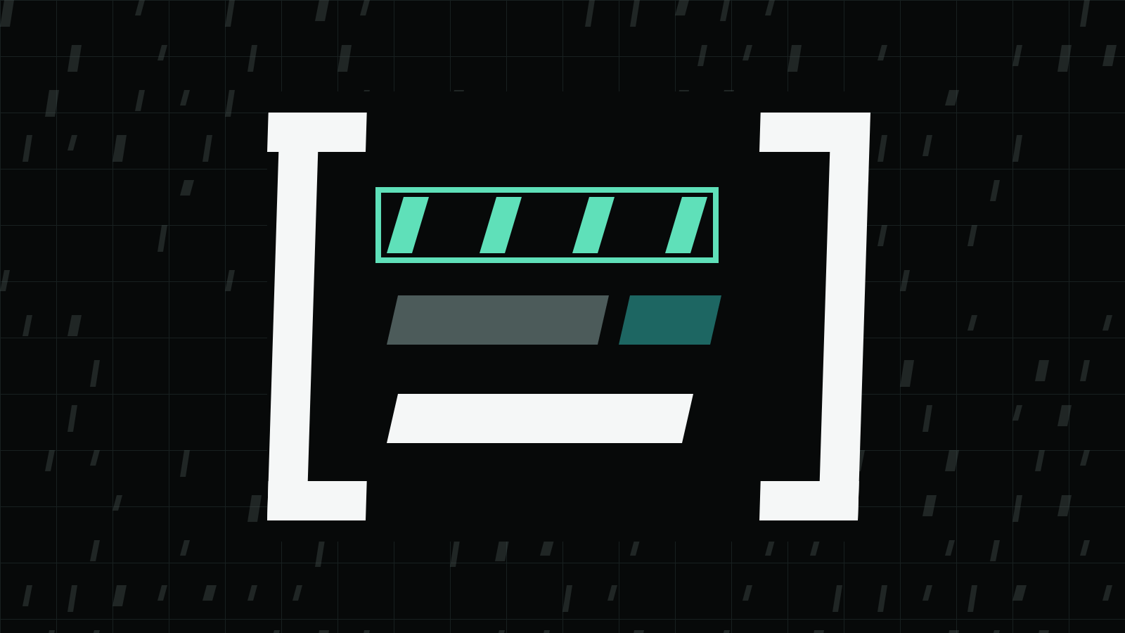 White square brackets around three stacked bars on a dark grid: a mint-striped band in a mint frame, a grey and teal bar, and a white bar.