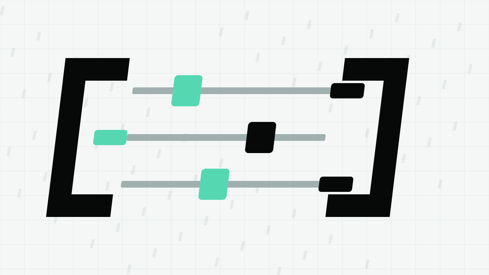 Abstract terminal controls with three slider rails between black brackets on a paper grid.