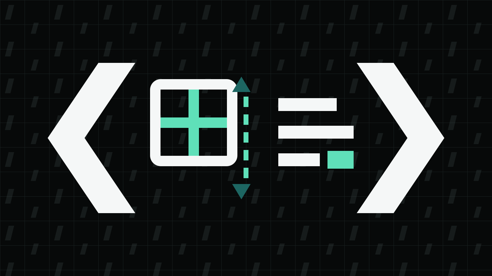 Two opposing chevrons frame a four-pane window and terminal cursor in mint, paper and ink