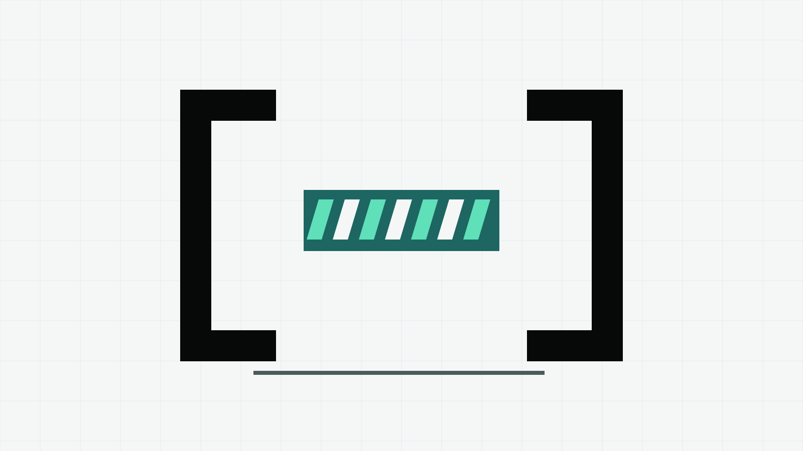 Dark brackets around a mint-striped band on a pale grid.