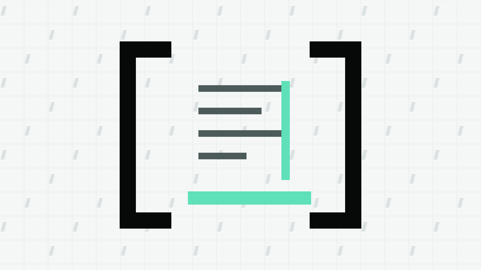 Scoped instruction bars between dark brackets, with a mint cursor on a pale grid.
