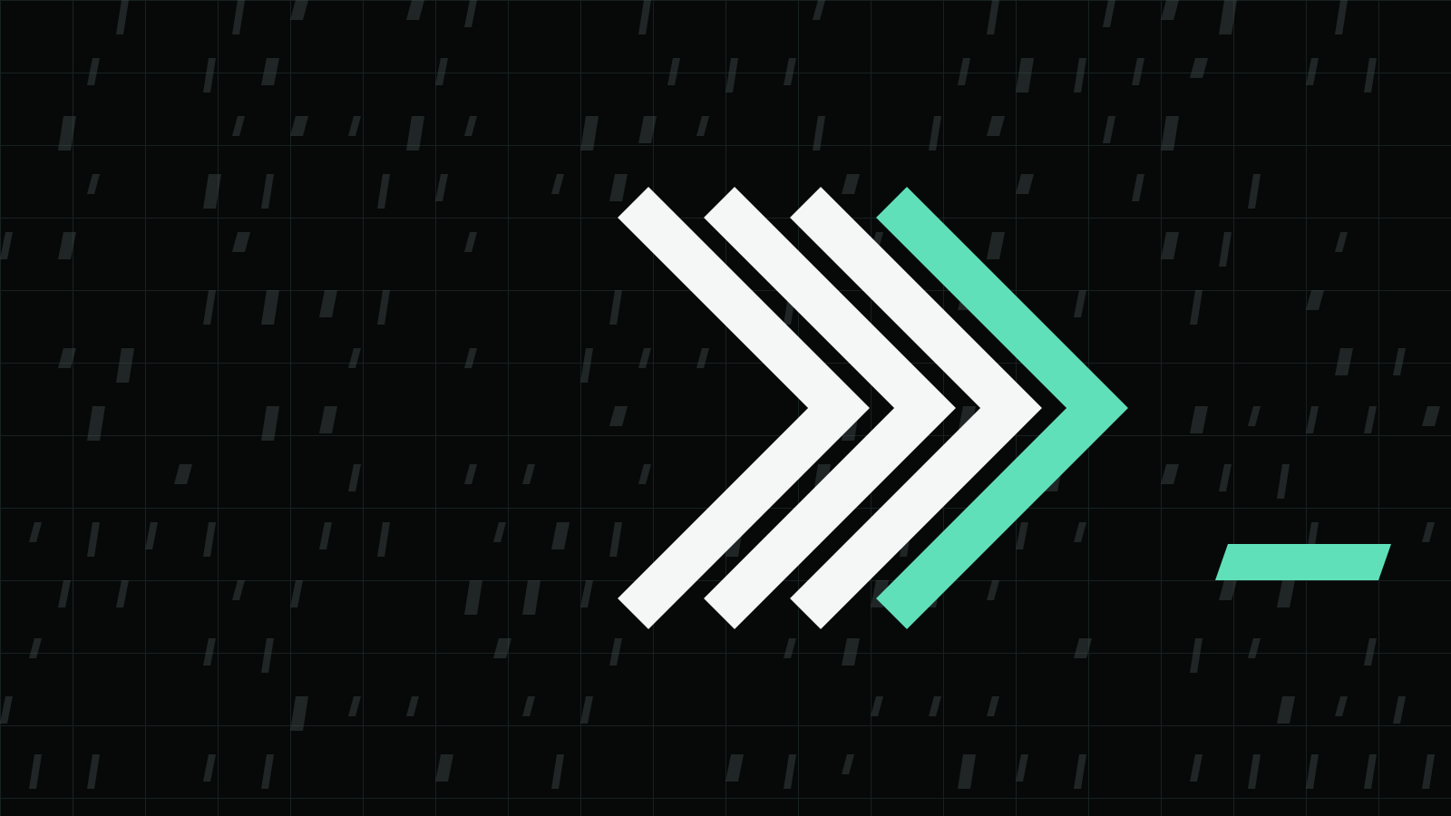 Four angle chevrons pointing right on a dark grid, the last one mint, with a mint cursor bar beside them.
