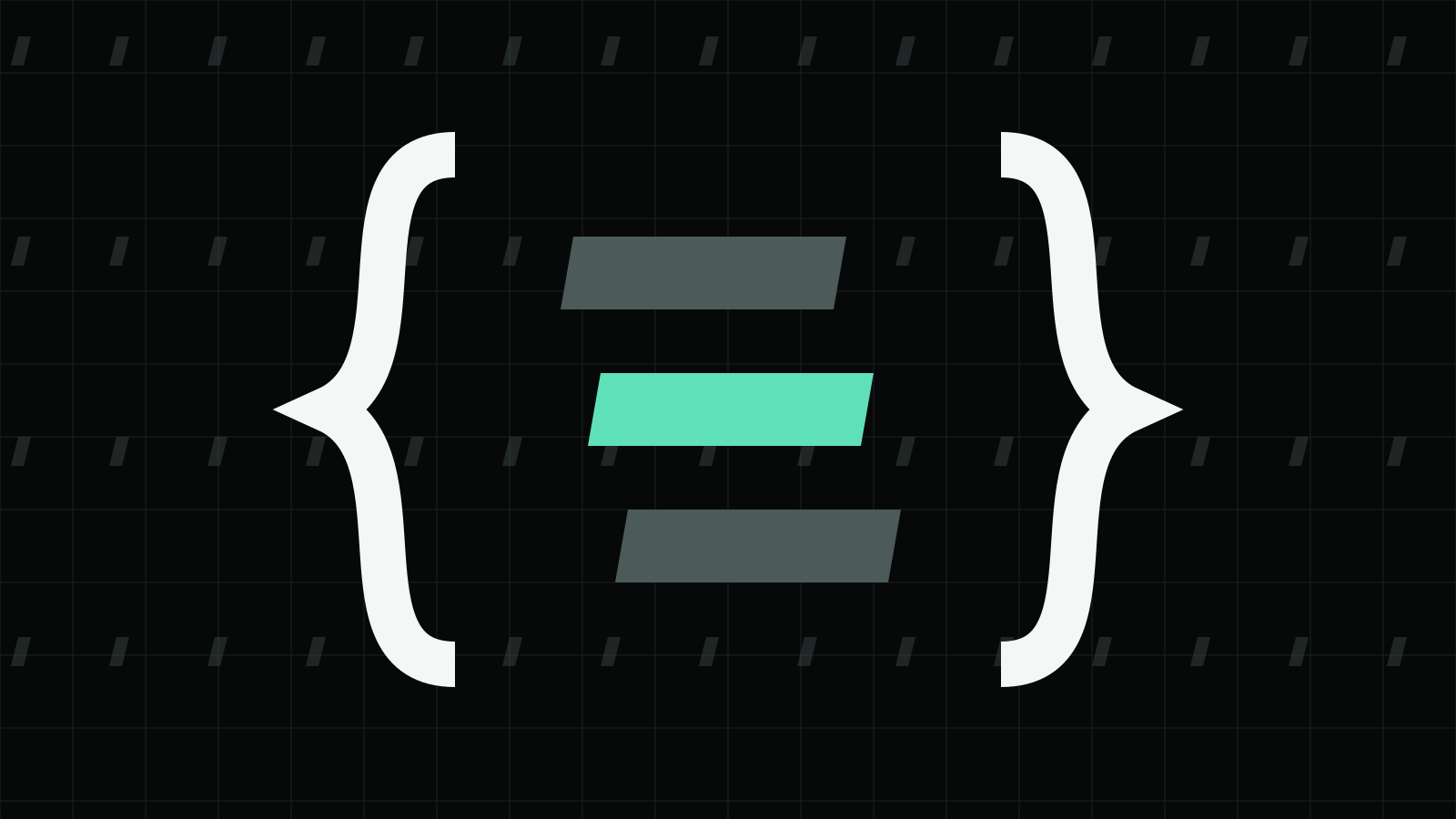 White curly braces around three stacked bars on a dark grid, with one mint bar