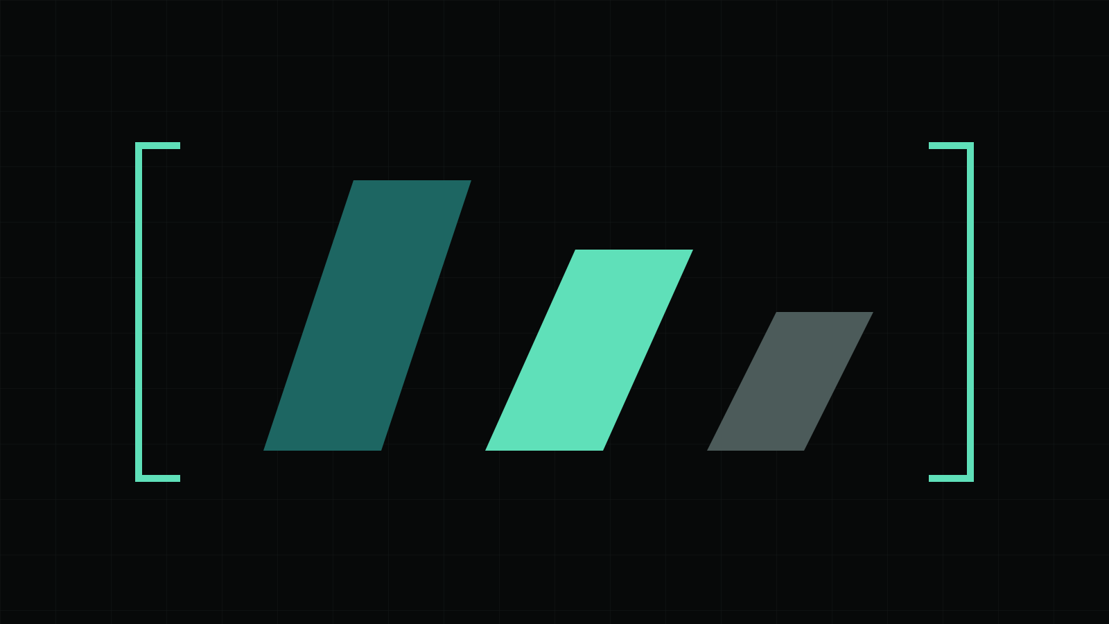 Three slanted bars within mint brackets on a dark grid