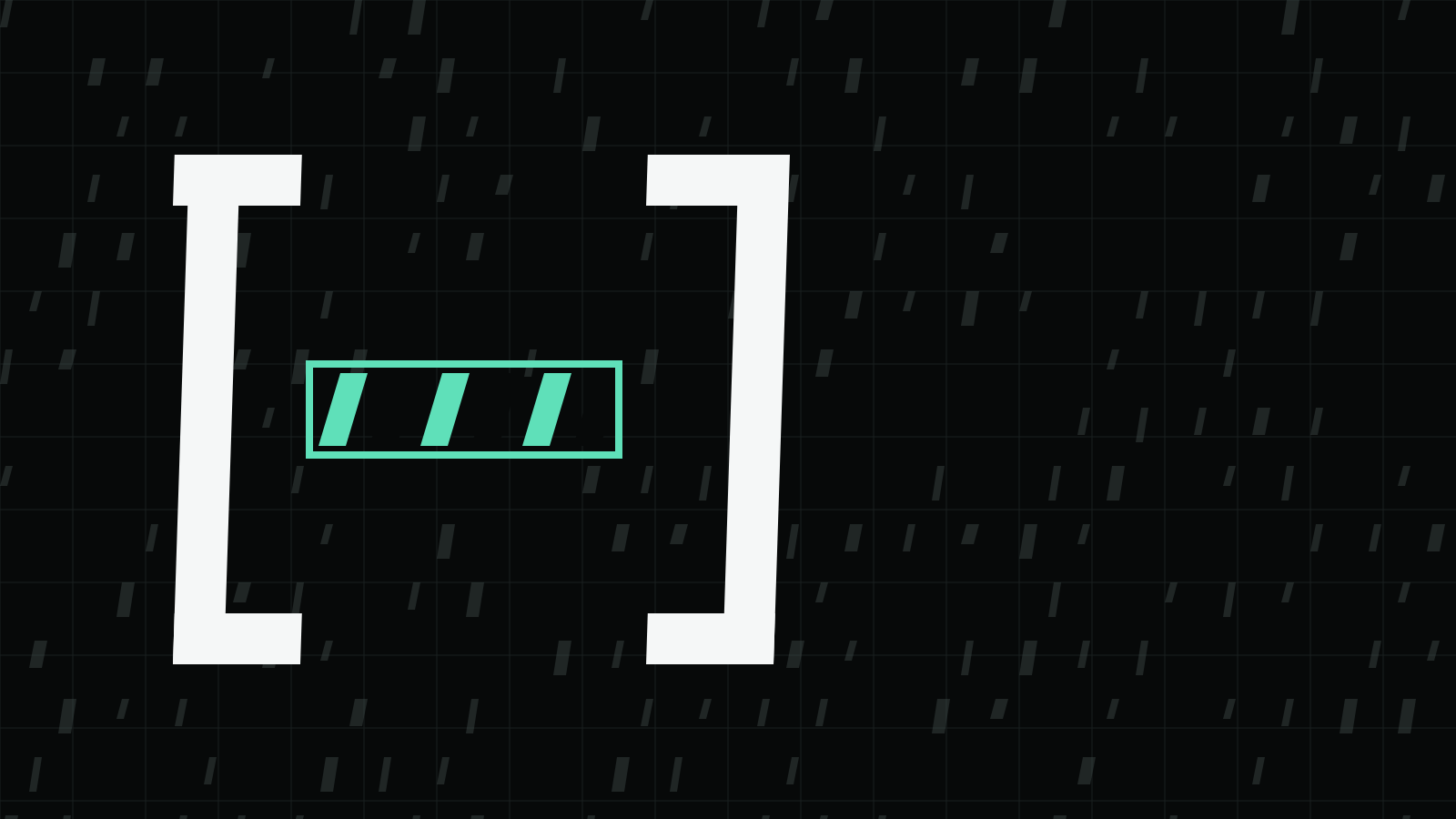 Paper brackets around a mint-striped band on a dark gridded background