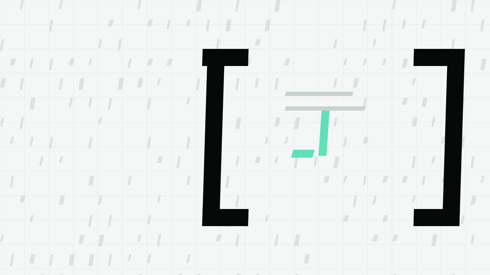 Black square brackets on a light grid around a mint cursor bar and two thin grey lines, set to the right of the frame