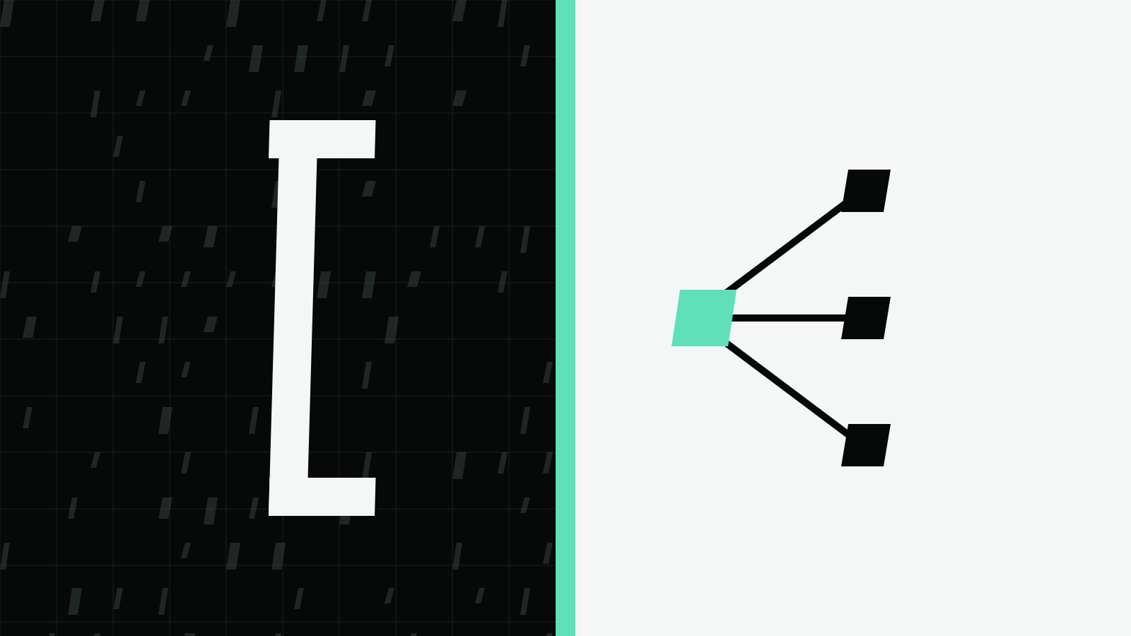 Two bracket shapes facing each other across a mint dividing line